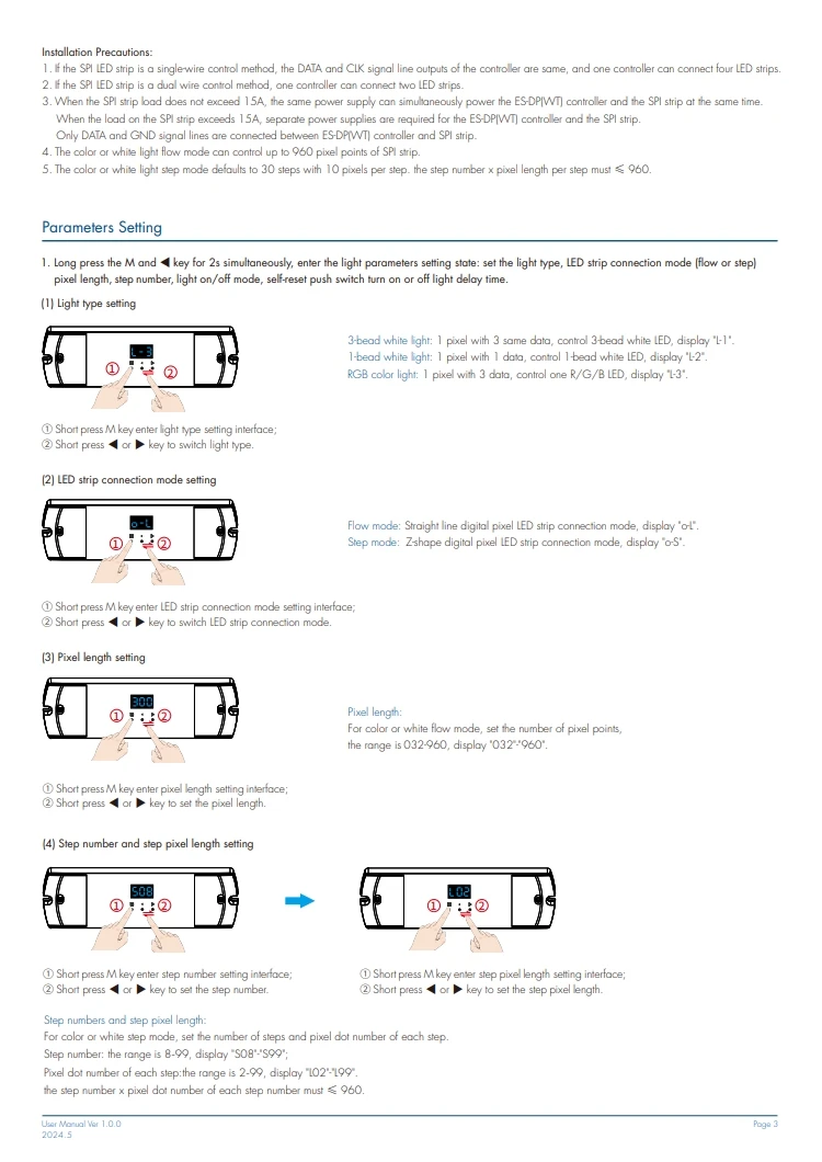 Description Picture 4 of item5-24VDC WiFi SPI Controller Dual Push Button Stair Light Controller Tuya APP Control for WS2812 WS2811 RGB or White Light Strip
