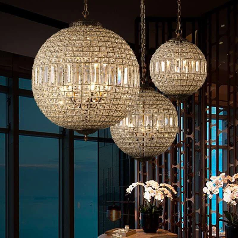 Medieval French Court Style K9 Crystal Chandelier Retro Light Luxury Globe  Living Room Bedroom LED Decorative Lamp
