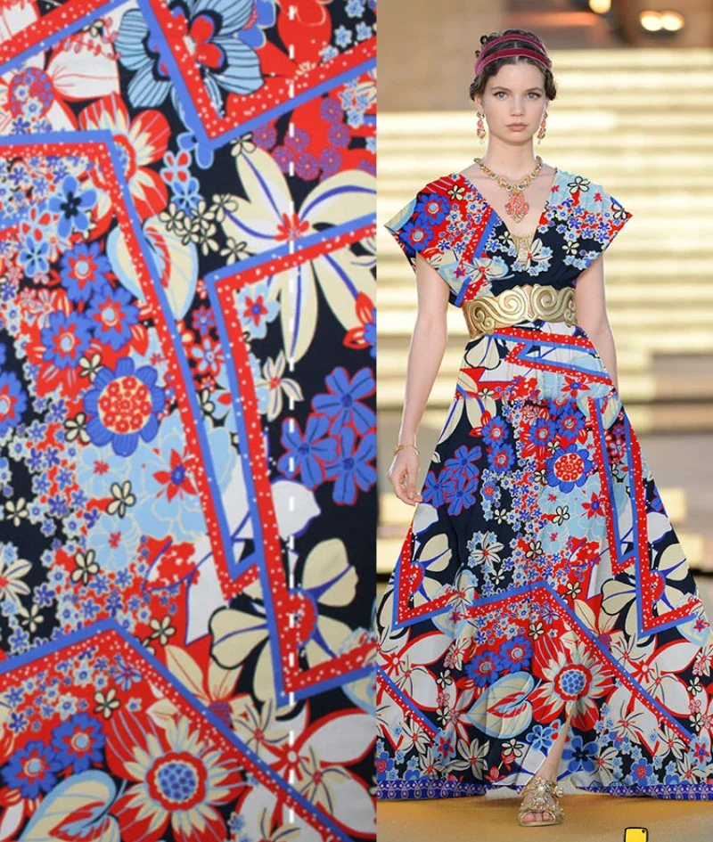 

Mulberry Silk Crepe De Chine Fabric Fashion Japanese Style Digital Print for Dress Women Clothing Cloth Sewing Sold by the Yard