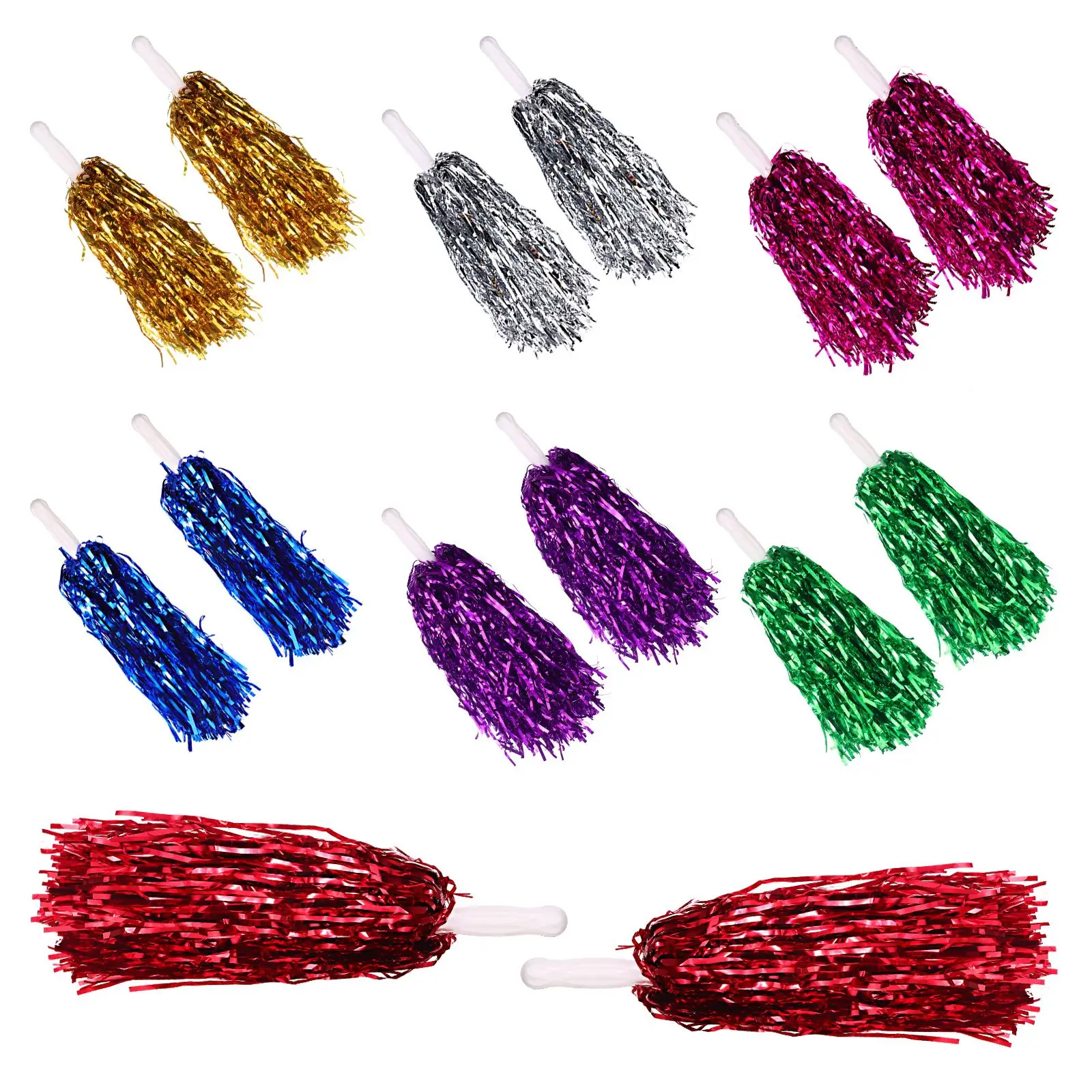 Cheerleading Pom Poms 14pcs For Kids Adults Non-Fading Metallic Streamer Pompoms Cheerleader Hand Flowers Dancing Team Sports