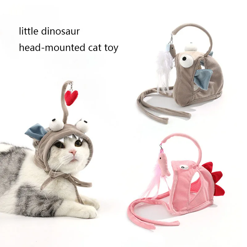 

Cat Toys Interactive Kitten Fishing Headdres Hat Feathers Bait Fishing Head Covers Tease Pet Supplies Cat Accessories