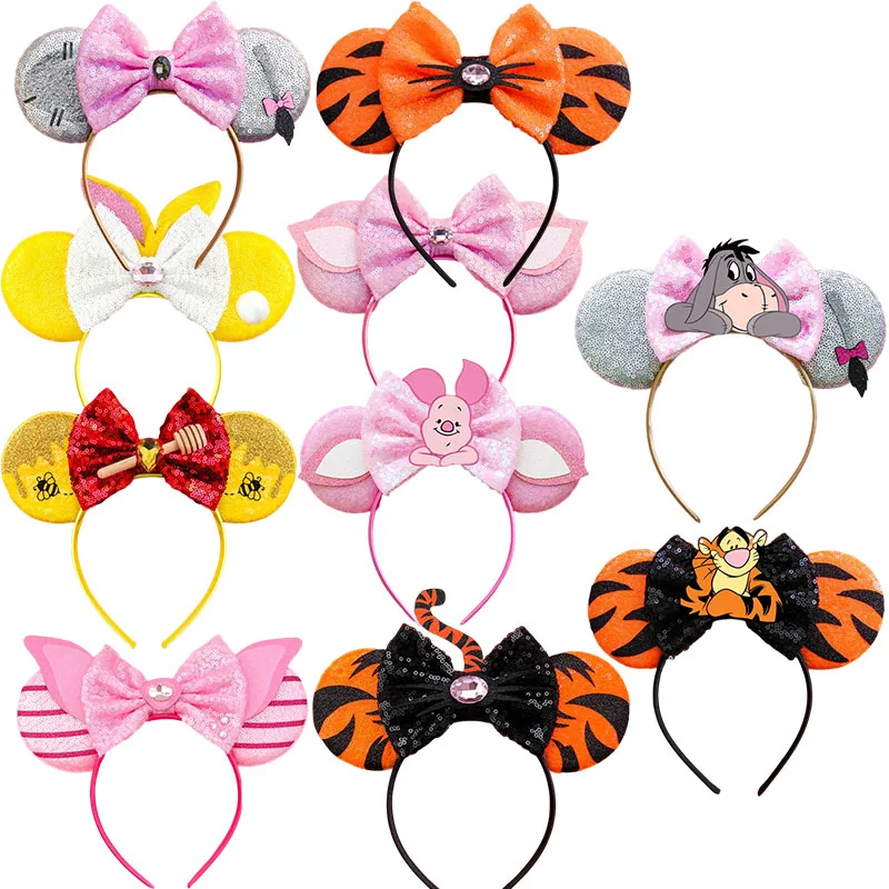 Winnie The Pooh And The Honey Tree Hair Band Girl Piglet Hairbands Kid Tigger Hair Accessories Women Sequins Bow Disney Headwear