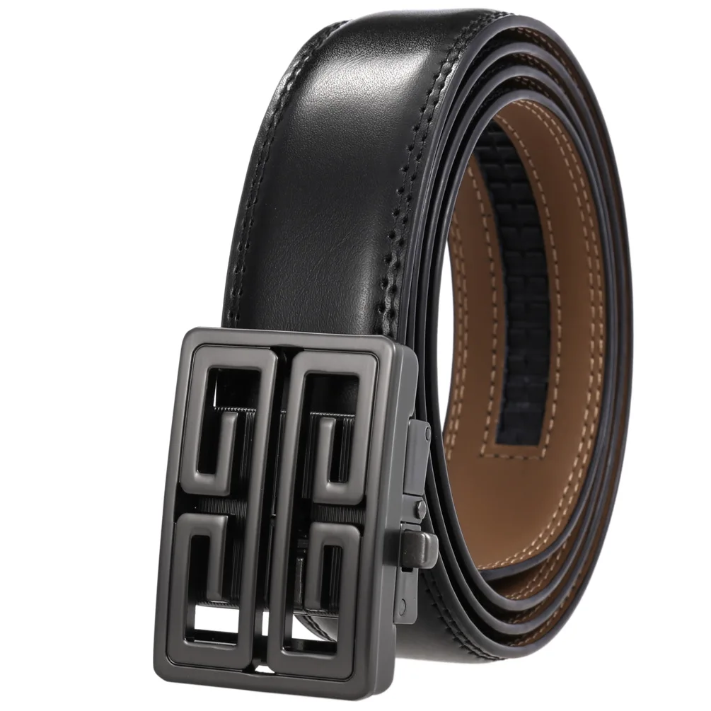 

Fashion zinc alloy automatic buckle golf belt Men's two-layer cowhide leather belt high-end business belt