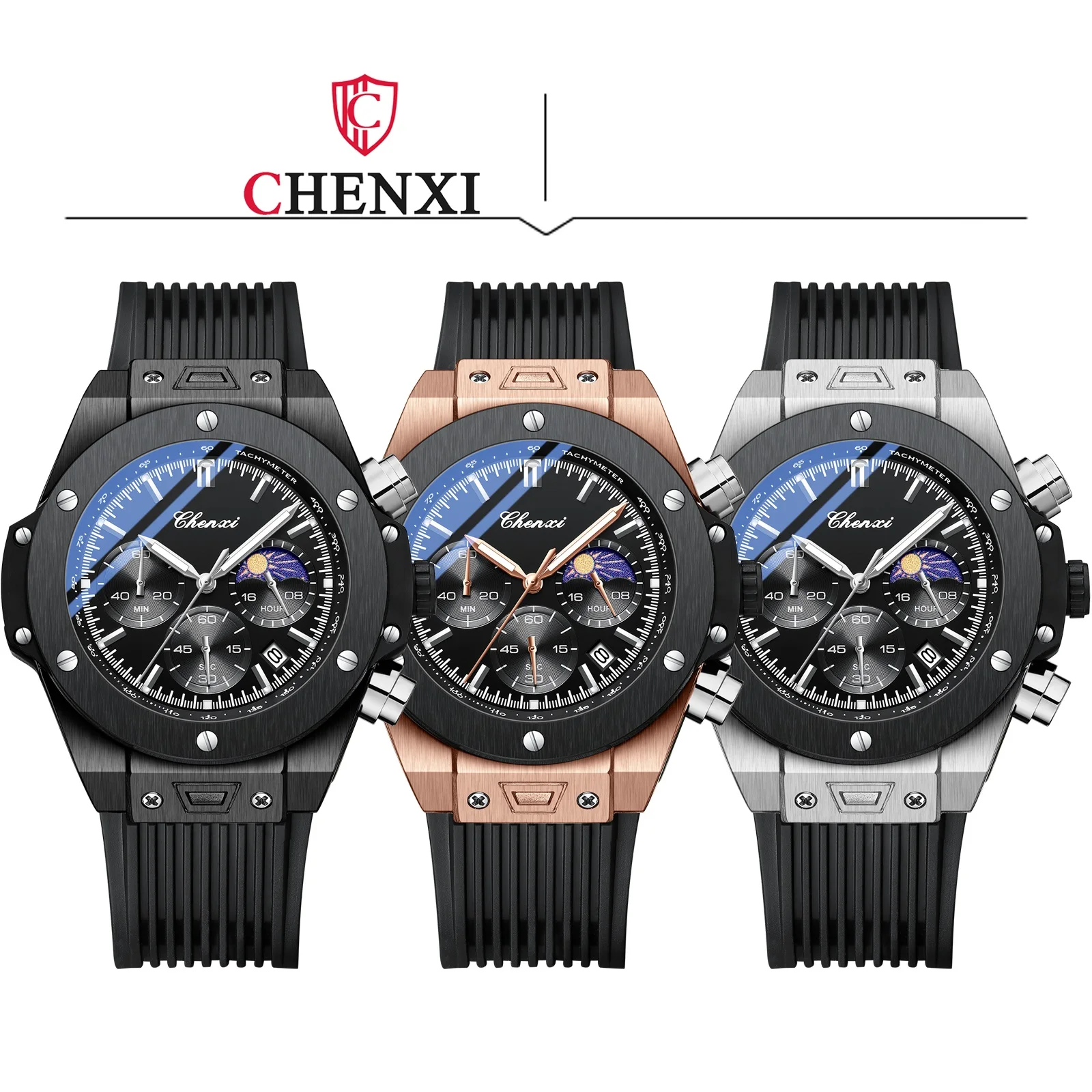 イタリア製　メンズ　最高級品　ＸＬ　黒紺　美品良品 Fashion Chenxi Business Mens Watches Top Luxury Brand Quartz