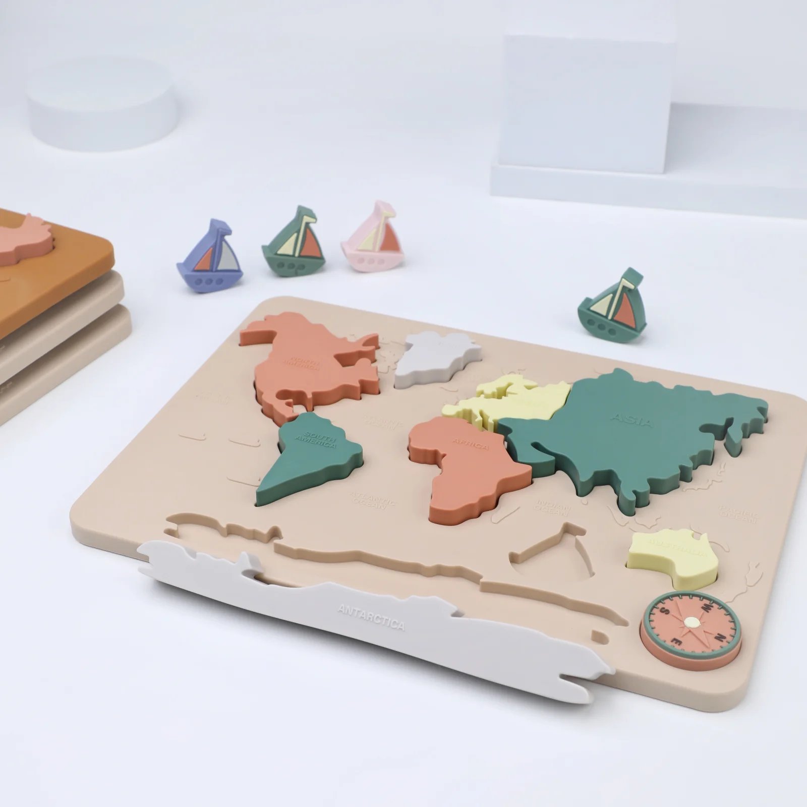 Baby Montessori Learning Educational Math Toy World Map Puzzle Toys Matching Toy Soft Silicone For Kids Children Accessories