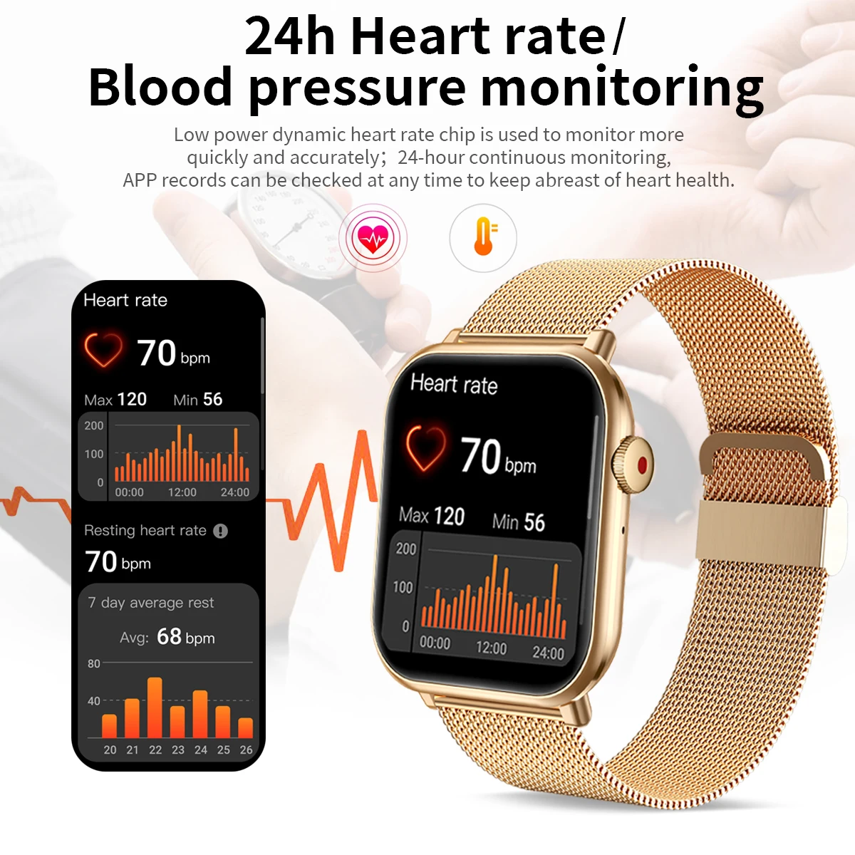 Comprar Reloj inteligente LIGE con temperatura corporal para hombres y  mujeres, reloj inteligente con llamada Bluetooth y salud física, relojes  con monitor infrarrojo de oxígeno en sangre para hombre