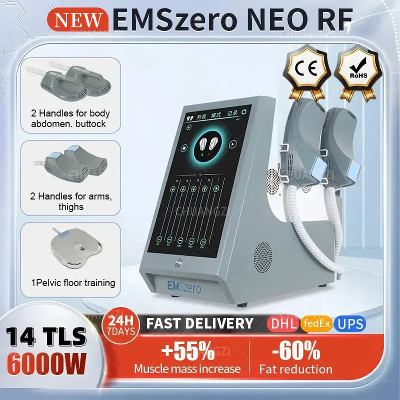 

EMSzero Neo 6000w 14 TLS Muscle Body Sculpting Hiemt EMSZERO Machine 4 Handle RF and EMS Pelvic Stimulation Pad optional
