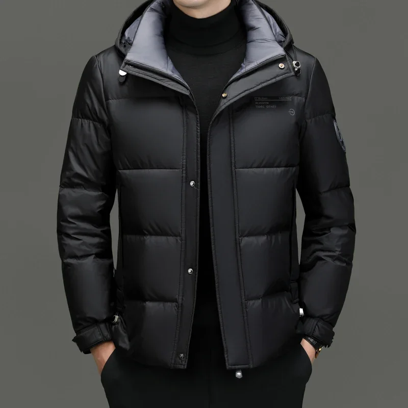 thumbnail image 1 of Chaqueta corta con capucha y plumón, chaquetas ligeras y acolchadas, ropa de invierno de diseñador con relleno de plumón de pato para hombre, abrigo acolchado para el frío para hombre, 1 of 5