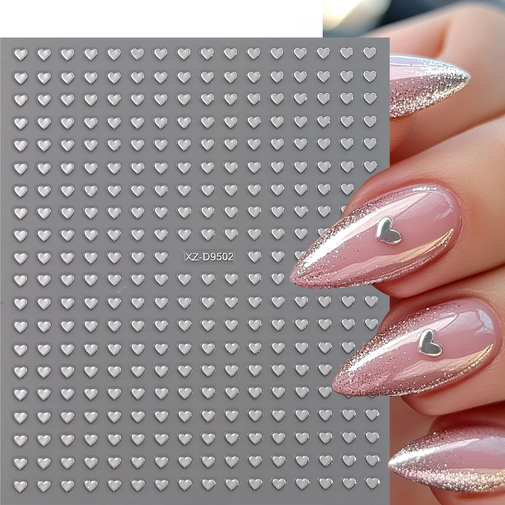 8개입 발렌타인데이 귀여운 작은 하트 네일 아트 스티커 3D 2mm 하트 네일 데칼 접착제 DIY 매니큐어 액세서리