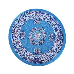 Miniature Floral Pattern Dollhouse Rug - 1:12 Scale Floor Decor Mat Accessories (Blue - round)