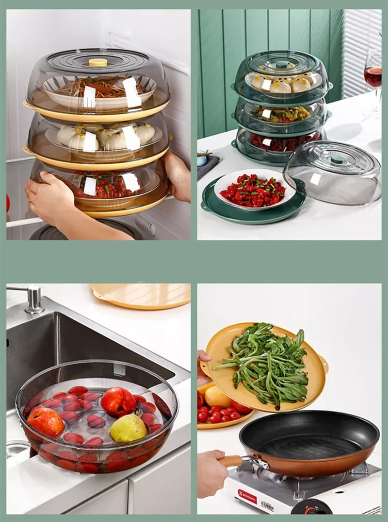 1Pcs Transparent Plastic Food Cover with Dish Dust and Insect Proof Refrigerator Storage Plate Fruit Vegetable Preparation Plate
