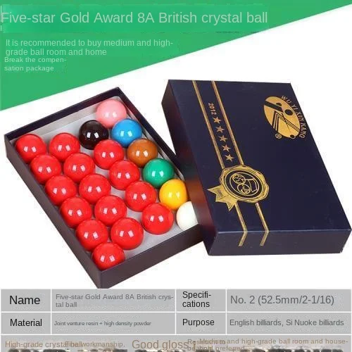 High Quality 8A Grade 52.5mm Crystal Snooker Ball Set with 22 Pieces/box