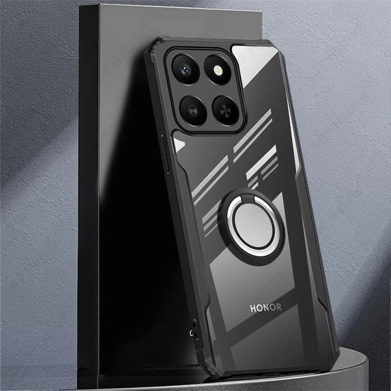 Clear Crystal Acrylic Shockproof Case with Magnetic Holder Ring and Armor Cover