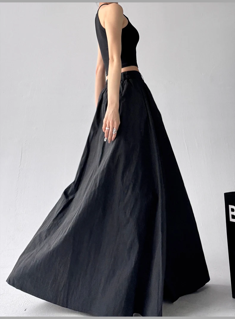 SuperAen 2025 Summer New Solid Skirt for Women Sweet High-waisted High Street A-line Long Skirts