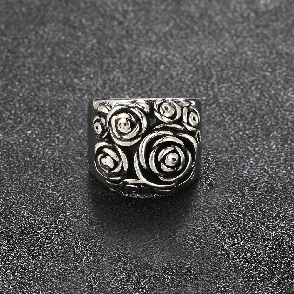 Finger ring Silver ring Vintage Rose Flower Rings for Women Ancient Silver Color Statement Ring Love Gift for Girls Jewelry