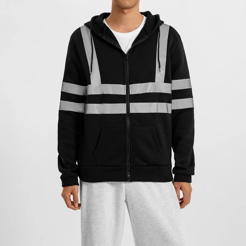 Men s High Visibility Reflective Hooded Coat Safety Workwear Long Sleeve Sweatshirts Autumn Jacket Winter Casual Clothing