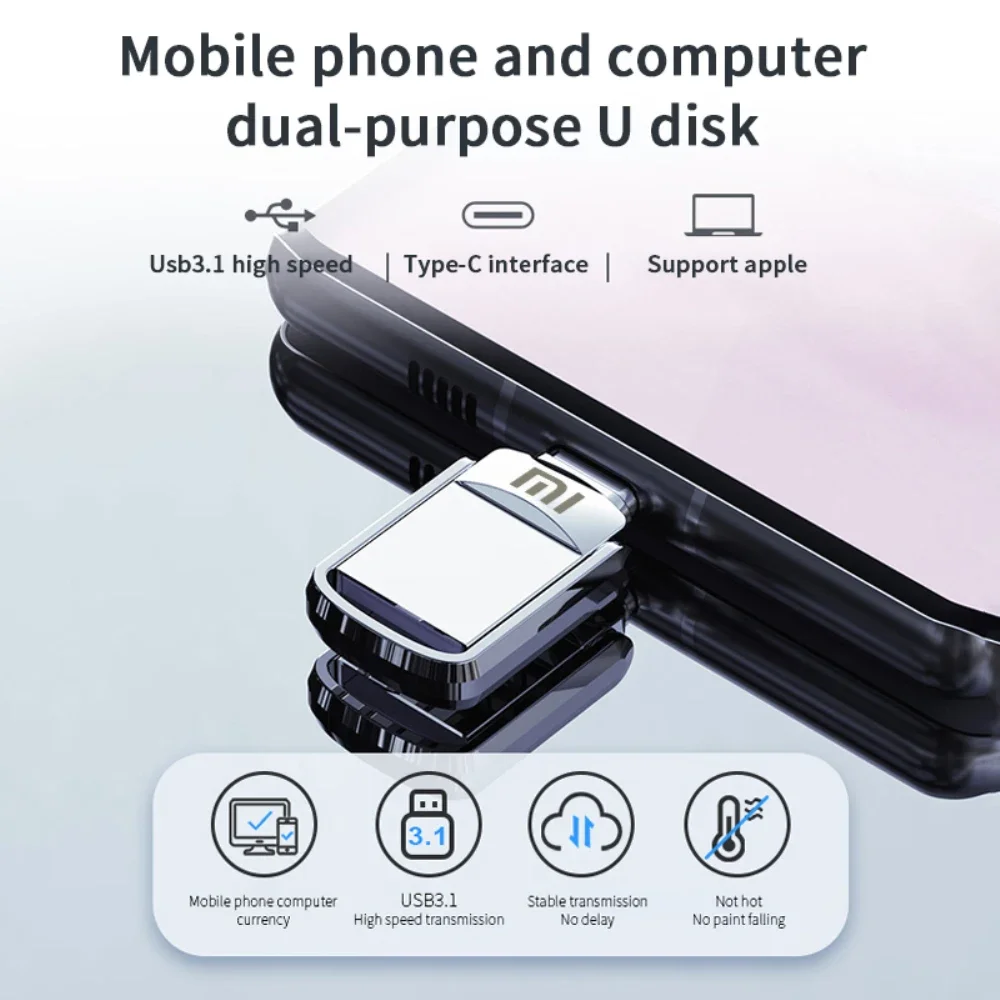 XIAOMI 2TB USB 3.1 Flash Drive Metal U Disk 2 IN 1 OTG 1024GB 128GB 512gb 1TB Pen Drives Memory Stick Type C Adapter