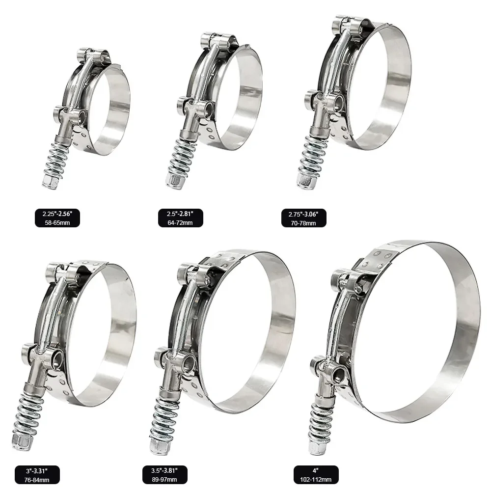 1Pcs T-Bolt Clamp Stainless Steel Turbo Exhaust Intercooler Silicone Coupler Hose Clamps 2.25" 2.5" 2.75" 3.0" 3.25" 3.5" 4.0"