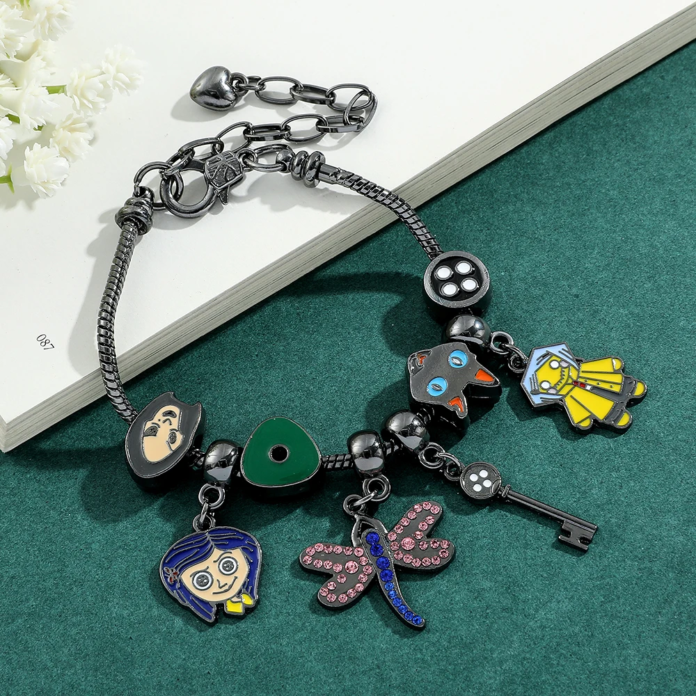 Coraline and the Secret Door Charms Bracelets Women Halloween Christmas Jewelry Gothic Hand Chains Girls Anime Bangles