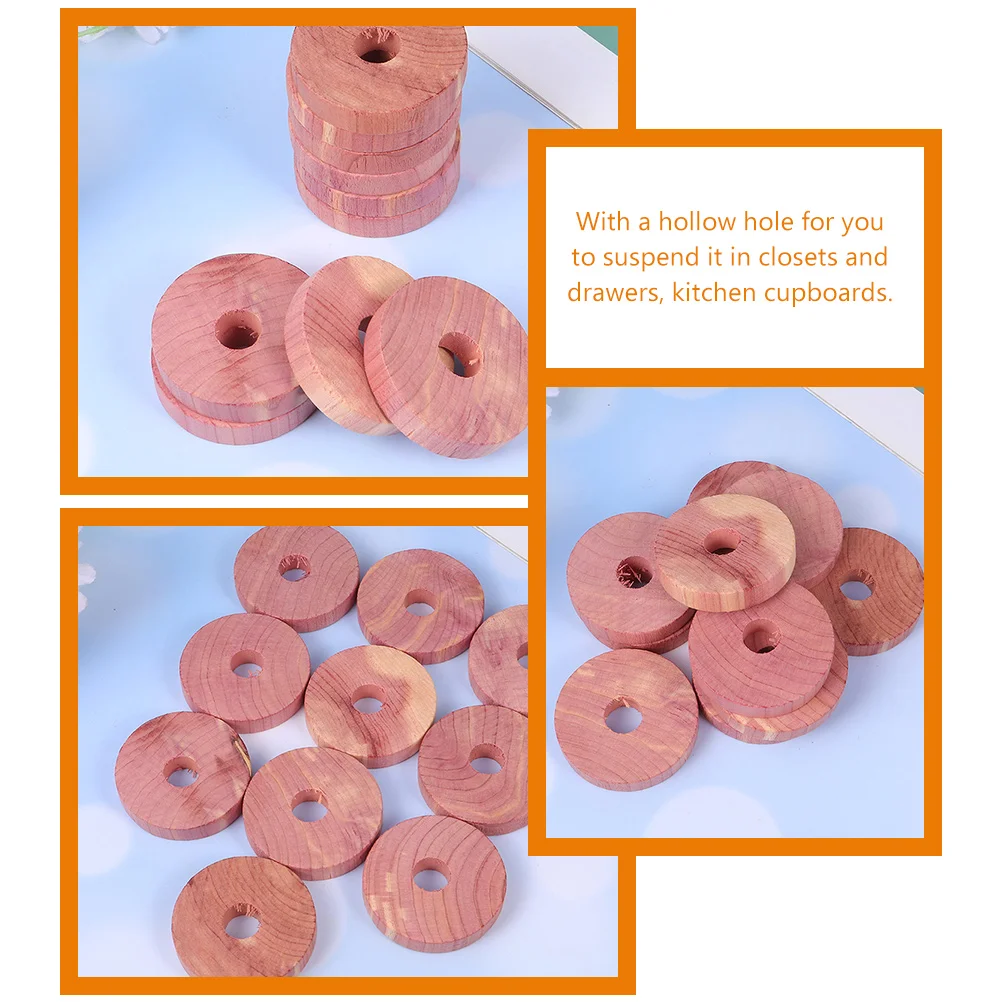 20 Pcs Natural Aromatic Cedar Wood Blocks Moth-proof Wardrobe Discs 20pc Balls Clothes Home Decor Strips Ring 3