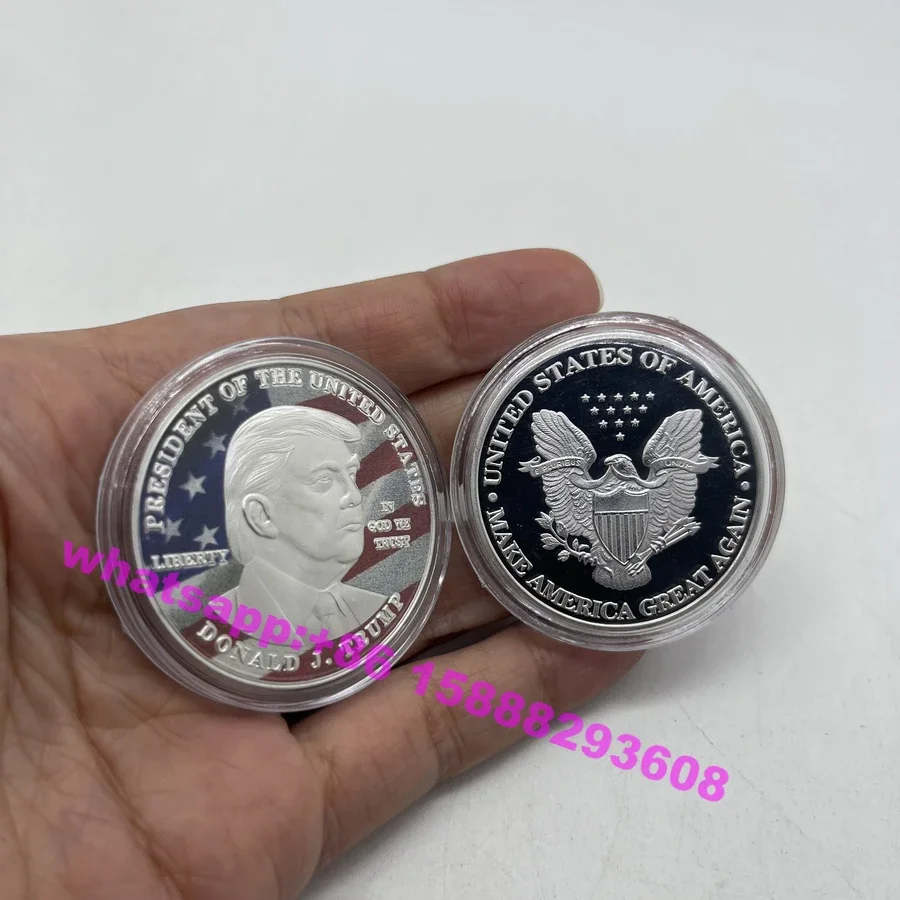 

2024 Donald Trump Silver Challenge Coin Silver Plated US EAGLE Commemorative Coin trump badge For Fans Gift