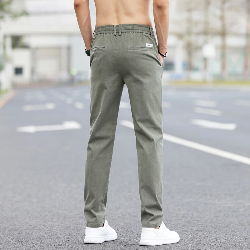 Pantalones Casuales De Verano Para Hombre Tela Delgada Ligera Gris Sólido  Negro Caqui Verde