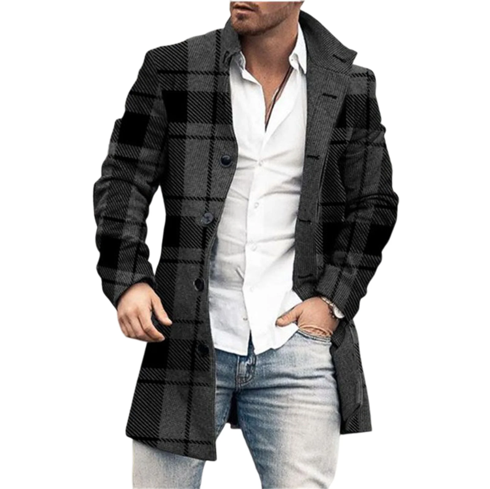 Men's Casual Trench Coat Single Breasted Slim Fit Thick Winter Windproof Jacket for Indoor & Outdoor Wear
