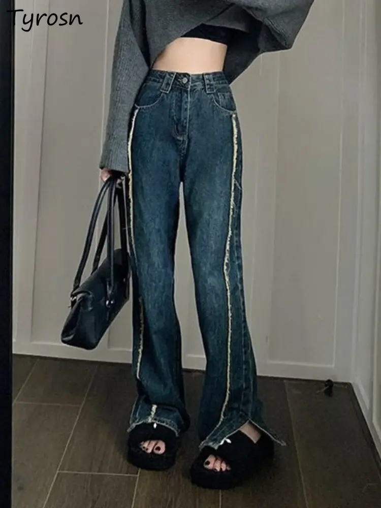 

Jeans Women Minimalist High Waist All-match Casual Fashion Straight Korean Style Female Denim Trousers Comfortable Spring Tender