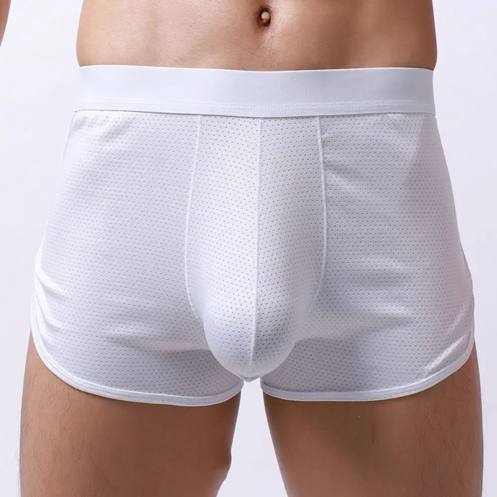 

Men Sexy Underwear Mid Rise Boxer Shorts Arro Pants Flat Corner Underwear Breathable Mesh Four Corner Pants Youth Home Pants