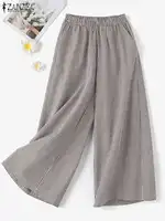 Vintage Checked Pants ZANZEA Women Stylish Wide Leg Pant Elegant High Waist Office Trousers Casual Loose Grid Pantalon Oversize - Image 5