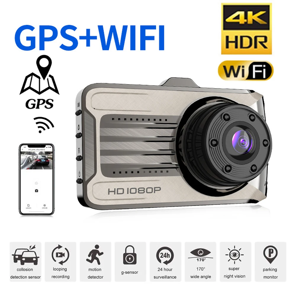 

Car DVR 4K WIFI GPS Front and Rear View Camera Ultra HD 3840*2160P Drive Video Recorder Dash Cam Night Vision Vehicle Black Box