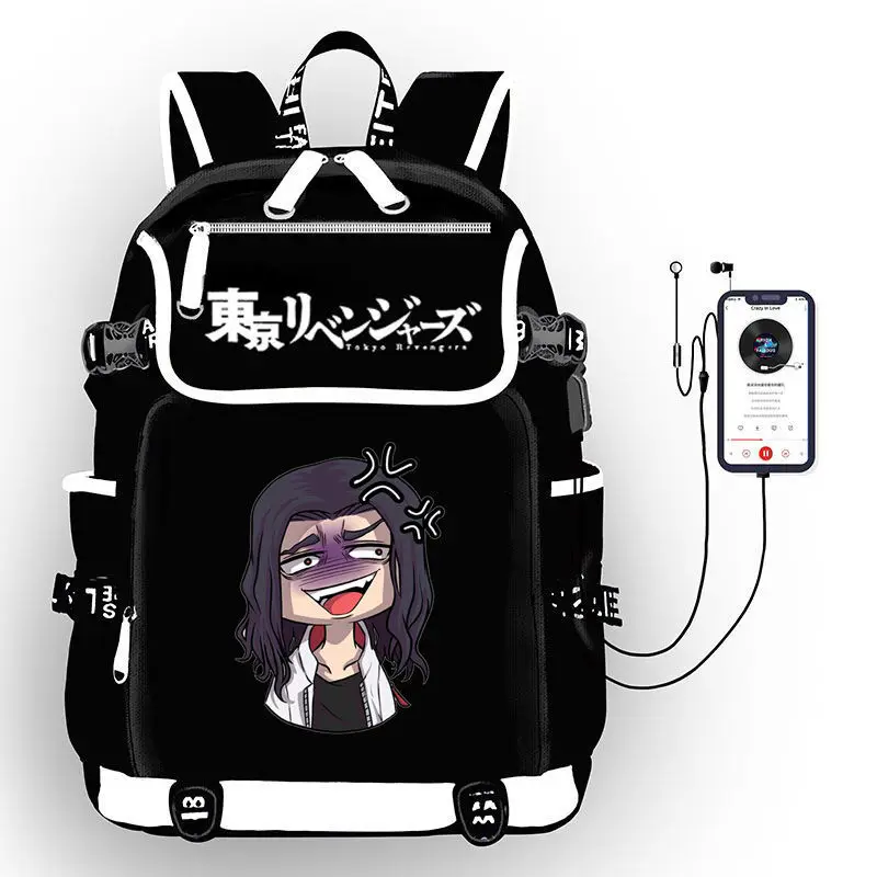 

Tokyo Revengers Mikey Anime USB Port Backpack Bag Kids School Book Students Outdoor Shoulder Rucksack Laptop Mochila