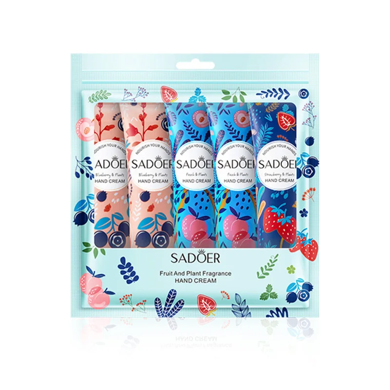 5pcs/kit SADOER Fruit Flower Hand Cream Sets Moisturizing Repair Anti Wrinkles Hand Lotion Sets Hands Skin Care Products