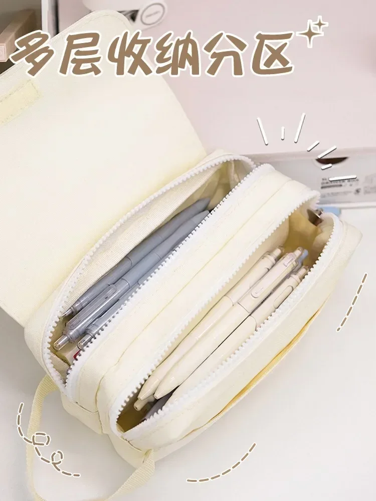 2 레이어 블랙 베이지 21 × 7 × 10cm 대용량, 주술 가이젠, 애니메이션 필통 가방, 어린이 필통, 여아 남아 학교 용품