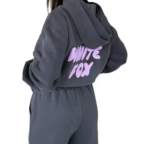 

Women's hoodies sets 2024 Spring Fleeced Letters Printing Loose Hooded Sweatpants Jogger Pants Set Sweatsuit Tracksuit