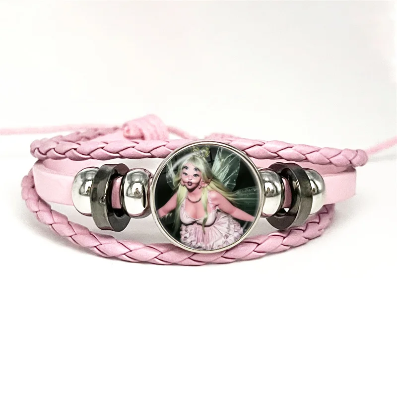 Melanie Martinez Fairy Girl Y2K Pink Leather Bracelet Glass Cabochon Button Multilayer Bangles Wristband Gift 5