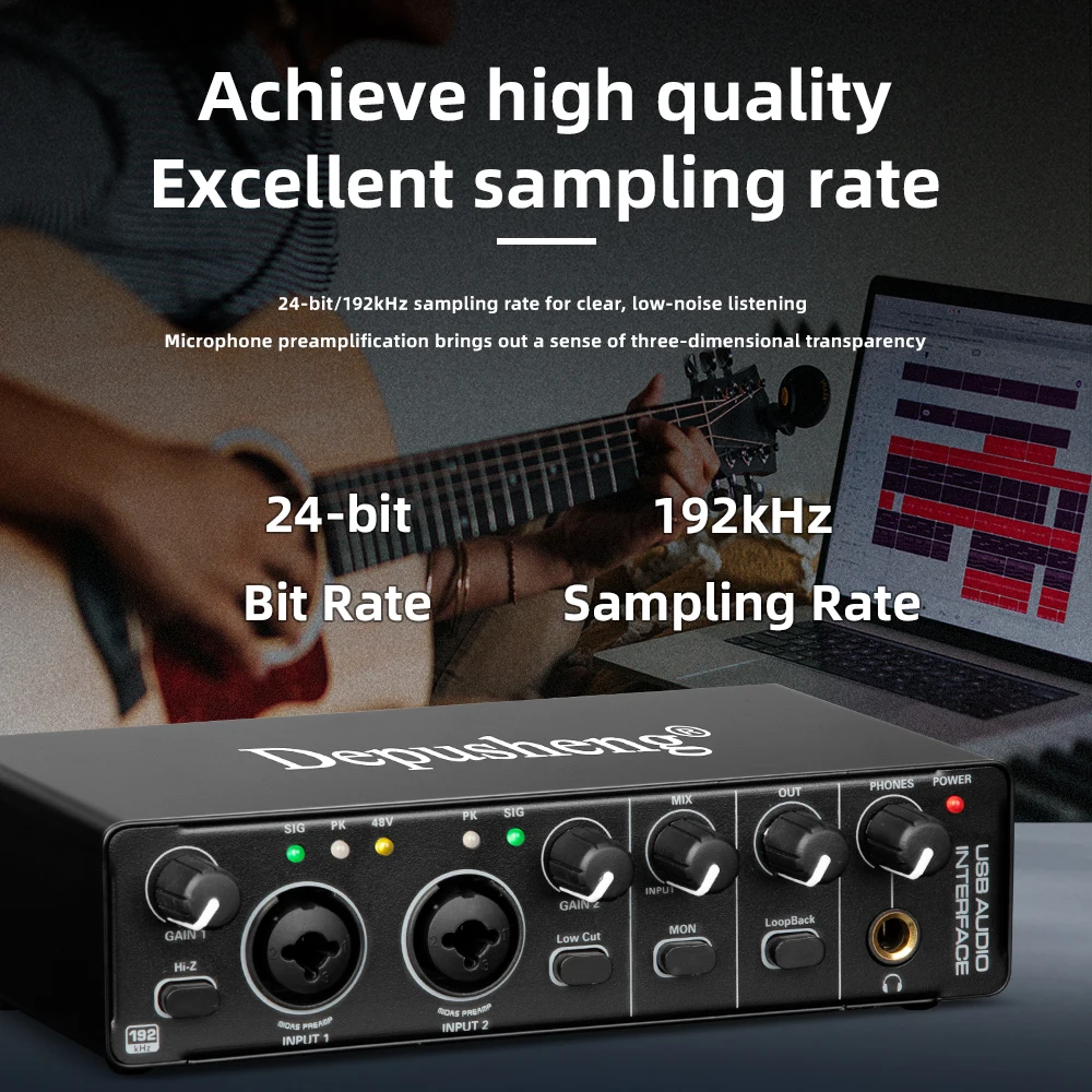 Interface de Áudio Usb 3.0 Placa de Som com Monitoramento Guitarra Elétrica Gravação ao Vivo Estúdio Canto Micro Depusheng-md22 - Image 4