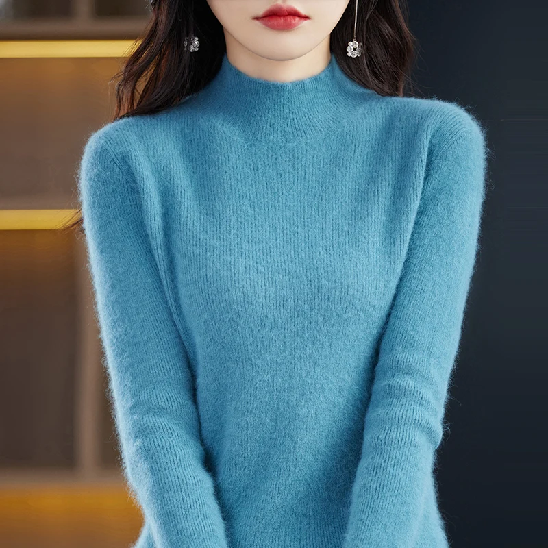 

Mink sweater Women's bottom sweater 2023 new winter slim fit thick half high neck short warm knit pullover top pullover top