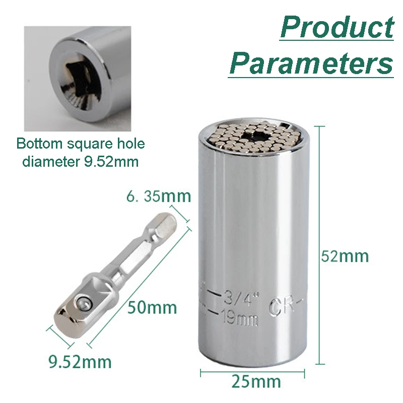 Description Picture 5 of itemUniversal Torque Sockets Set with 3/8 Rod Power Drill Ratchet Bushing Spanner Key Magic Multi Hand Tools 7-19mm Head Sleeve Kits