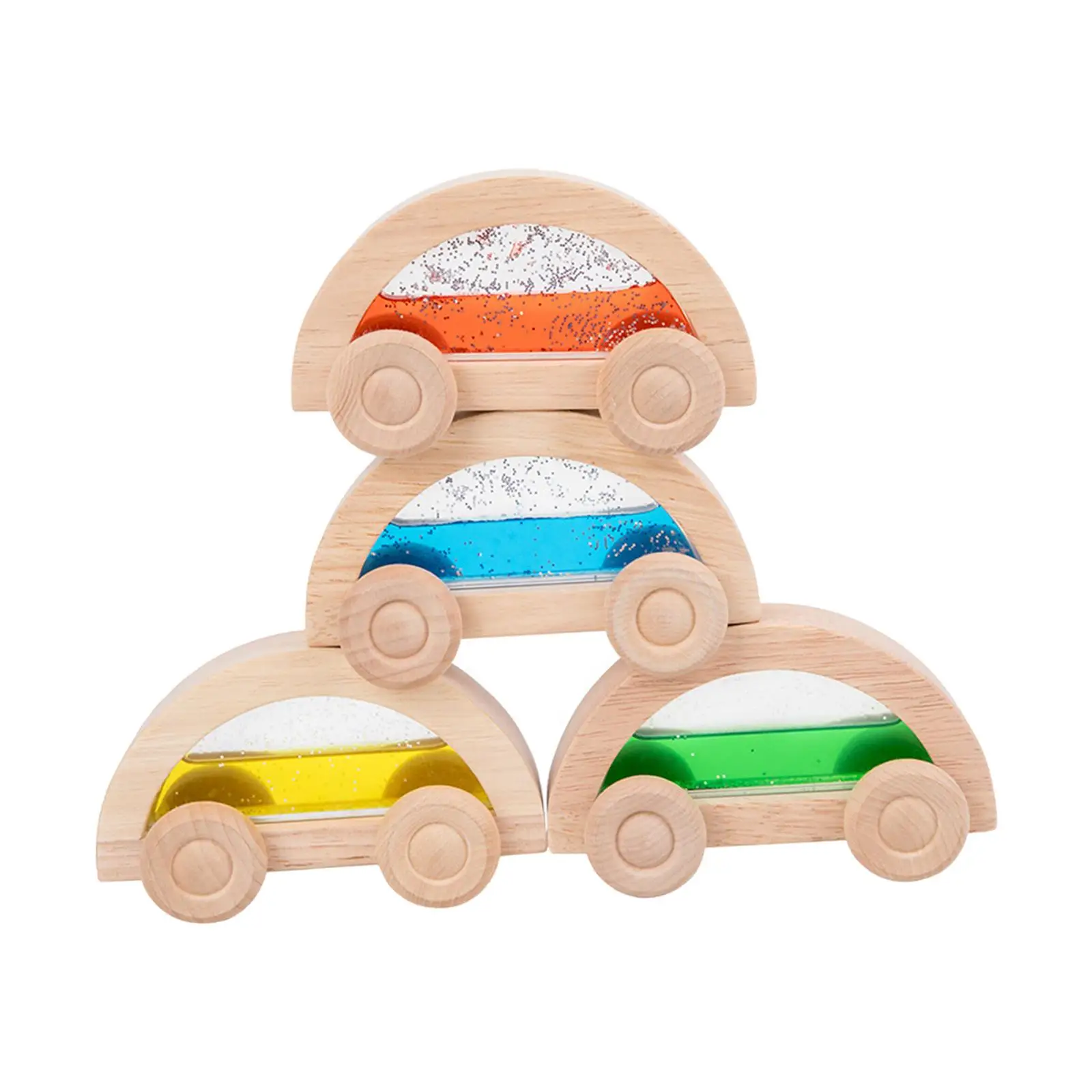 4 Pieces Montessori Wooden Car Toy Colorful Fine Motor Skills Valentines Day Gifts Kids Car for Holiday Gift Children Boys Girls