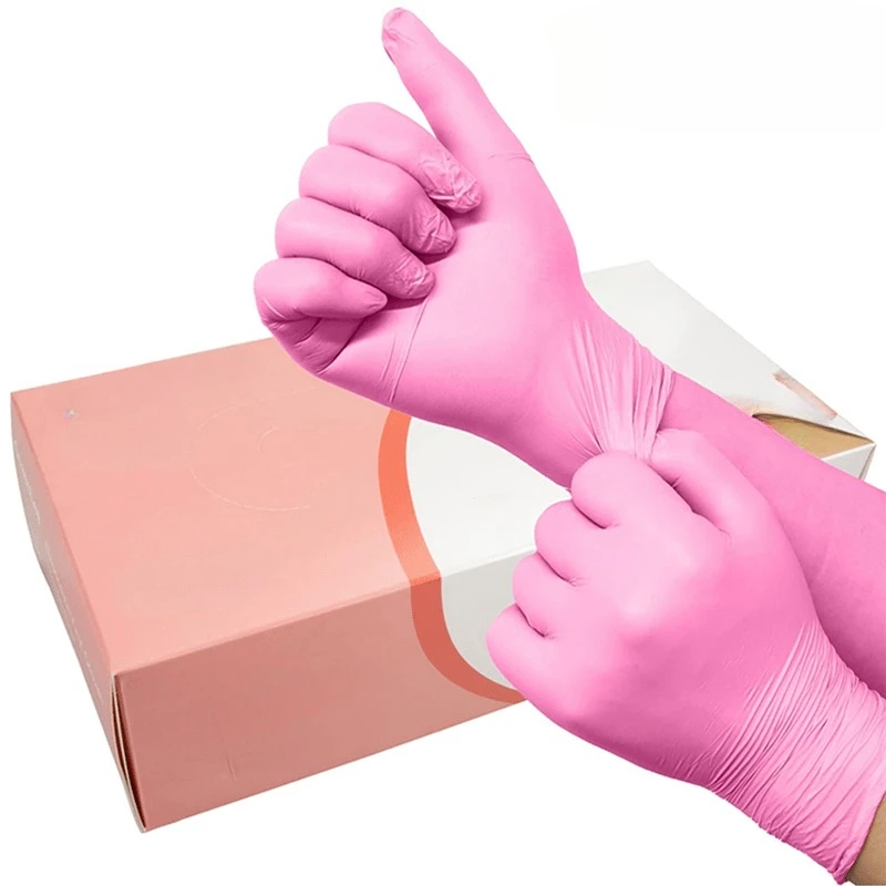 20/50/100PCS Pink Nitrile Gloves For Kitchens Gardening Cleaning Car Repair Tattoo Household Cleaning