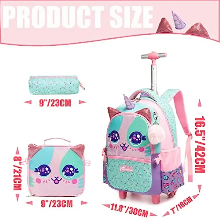 Unicorn Rolling Backpack for Girls Kids Backpack with Wheels Roller Backpack with Wheels Set for Students Carry on Luggage