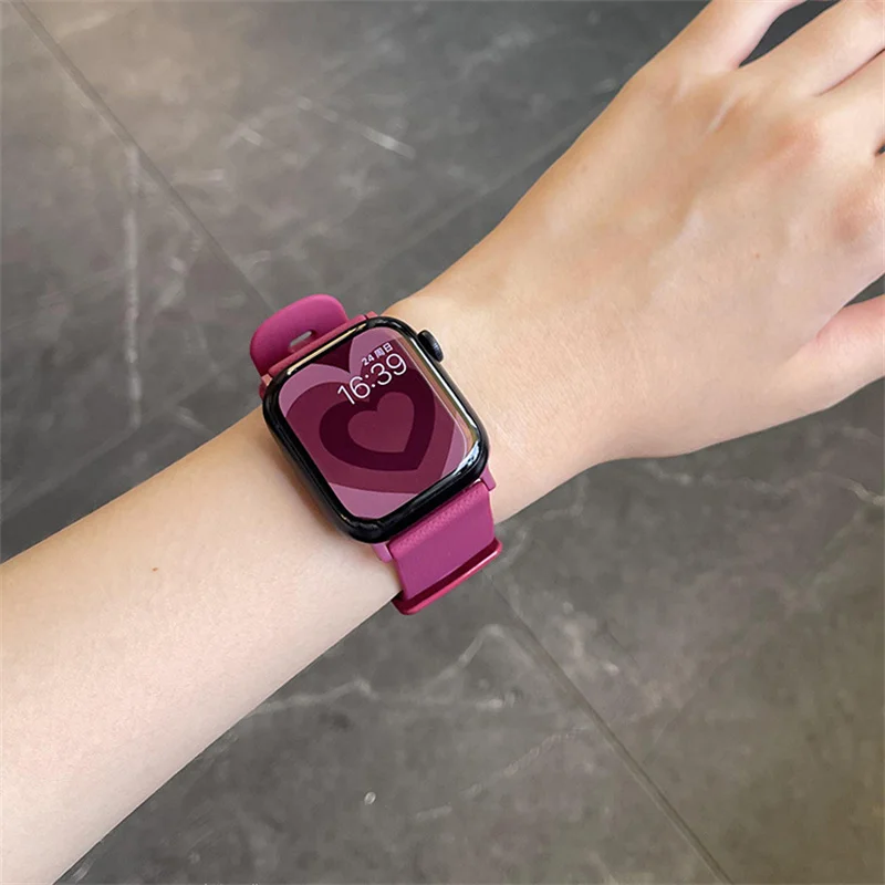 Pink Reticulated Soft Silicone Strap For Apple Watch Band