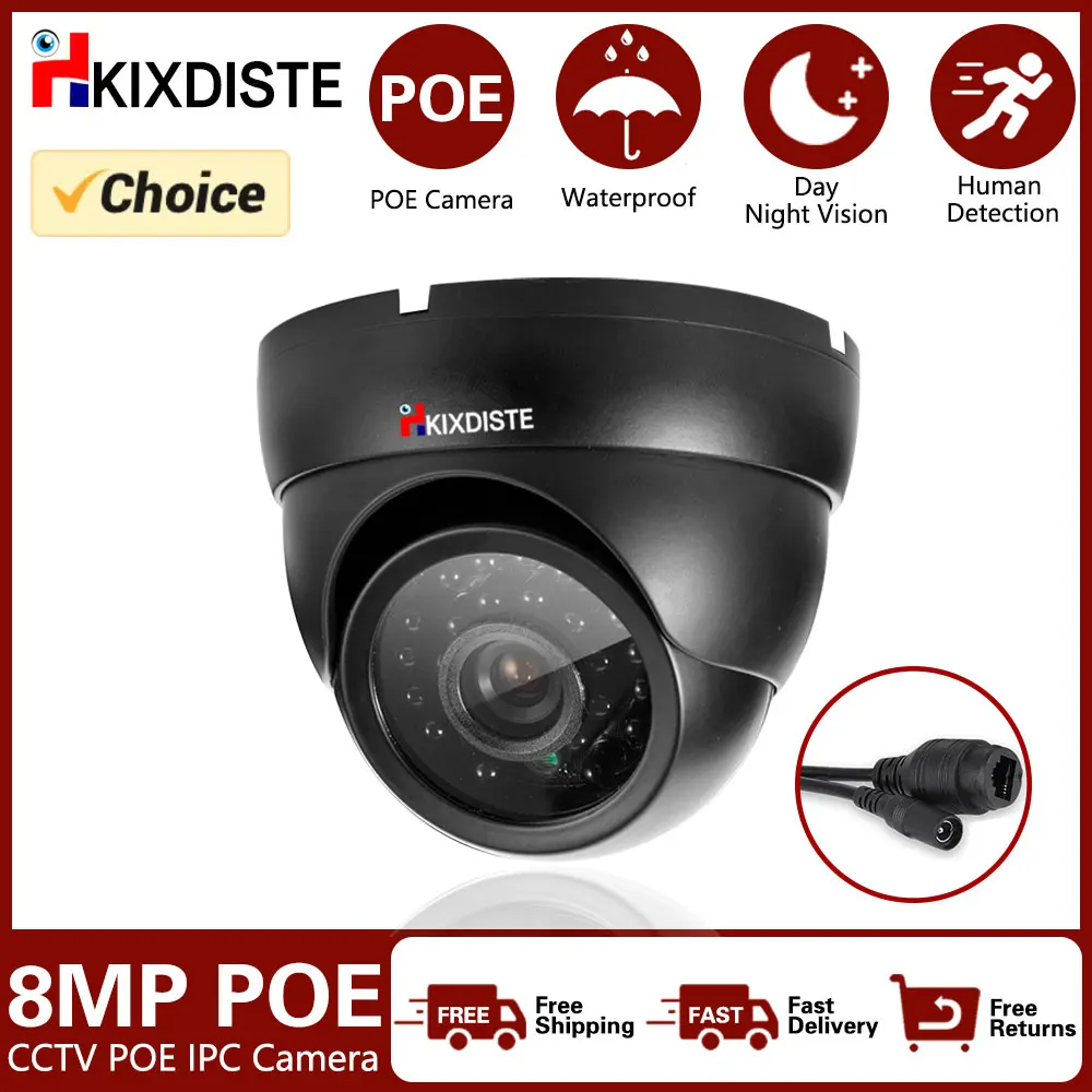 4K 8MP POE IP Camera Audio H.265 5MP Wide Angle 3.6mm AI Day Night Vision Home CCTV Video Surveillance Security Dome IPC Cameras dummy camera waterproof outdoor home security video surveillance cctv dummy cameras bullet camera with led light fake camera