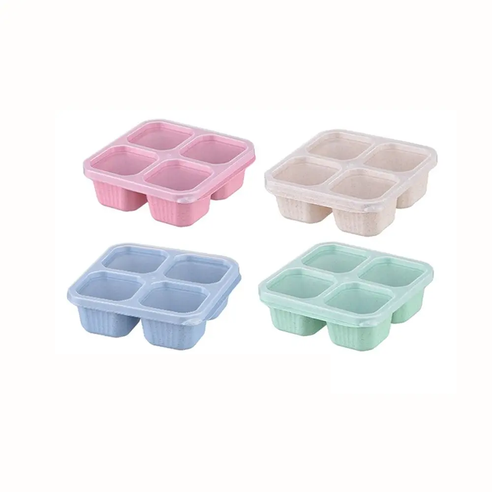 4Pcs/Set Multicolor Snack Containers Fruit 4 Compartments Meal Prep Food  Storage Containers Wheat Stackable Lunch Box Adults - AliExpress