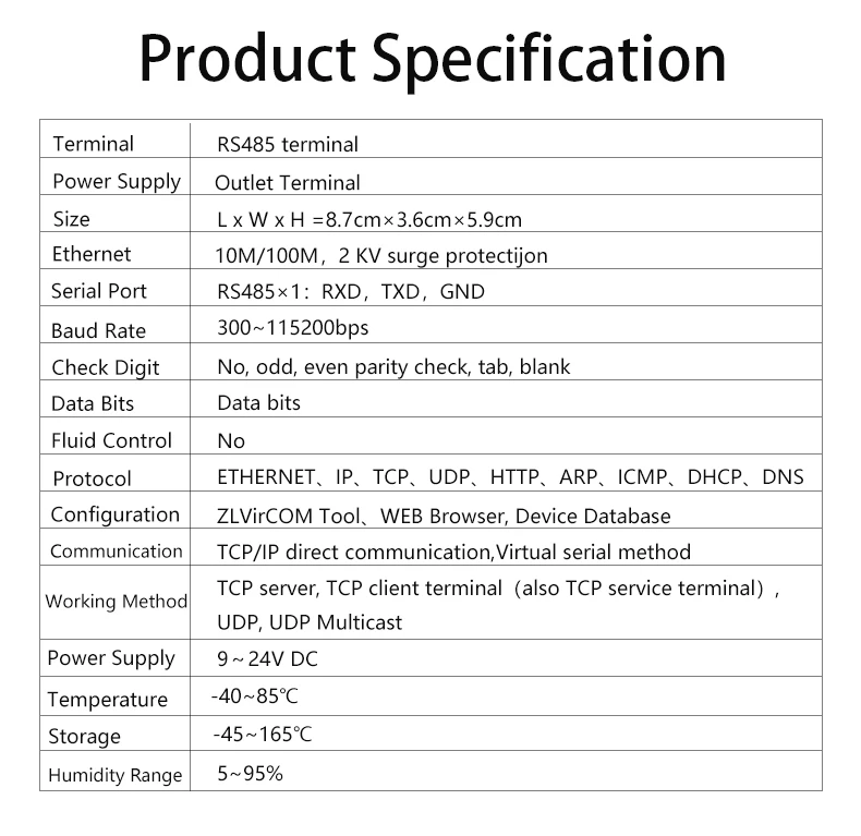 ZLAN 5143D Din Rail Serial RS485 to Ethernet TCP IP Server Ethernet Converter with Adaptor Optional