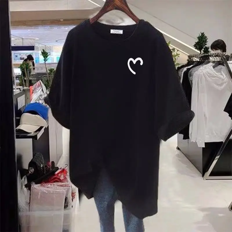 

Plus Size 6XL 150KG Summer Tshirt Women's Loose Large Size Short Sleeve O Neck T-shirt Black White Oversized T Shirt
