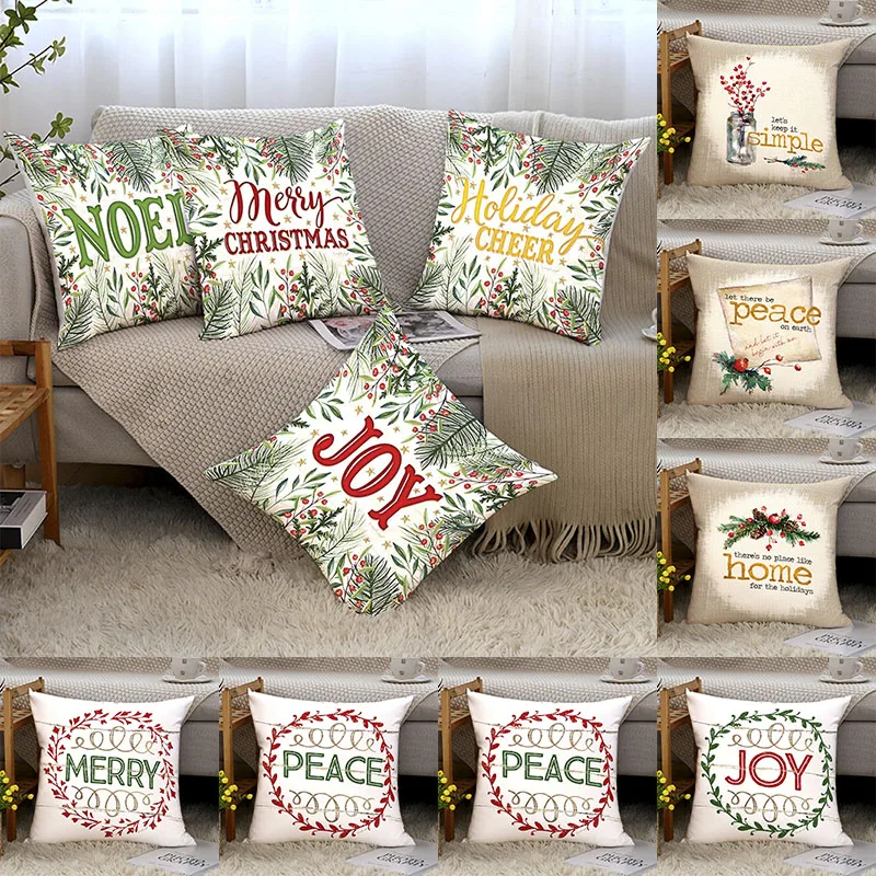 

Christmas Decor Pillow Case Multiple Pieces Free Collocation Peach Velvet Retro Style Printed Cushion Cover Home Decoration Pil