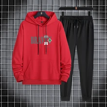 

Fashion Suit Spring Thin Men's Hooded Drawstring Design Long Sleeve Two-Piece Sports Casual Skin-Friendly All-Match