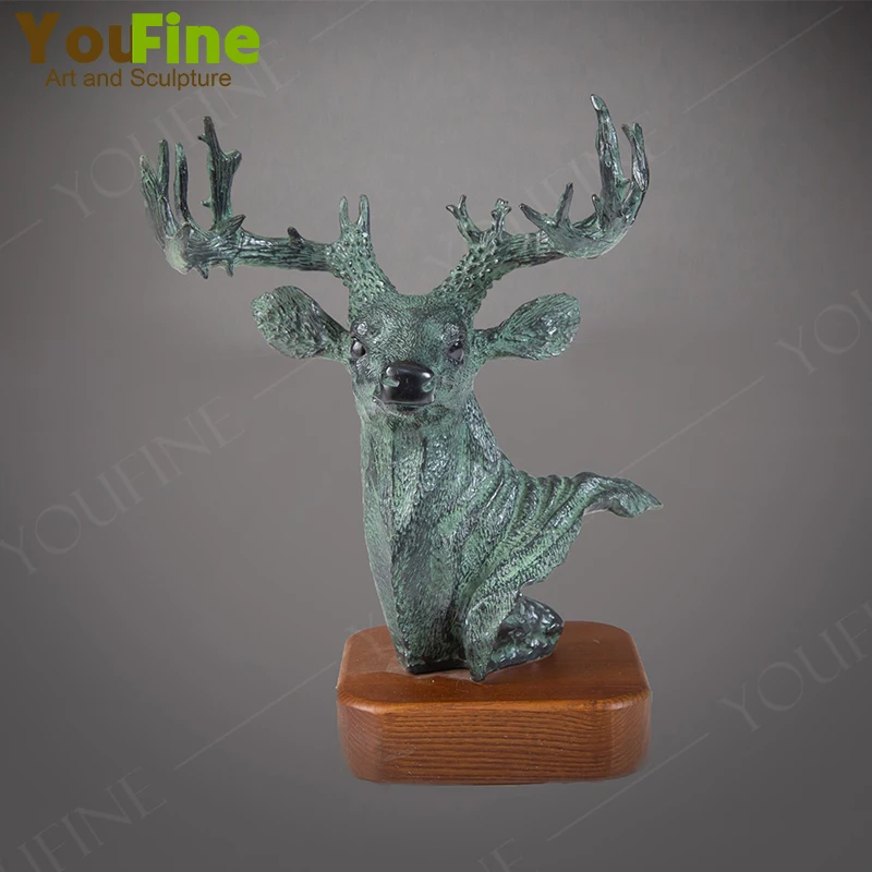 

Бронзовая статуя головы оленя, Бронзовая голова оленя, скульптурные фигурки животных, роскошное украшение для искусственных подарков